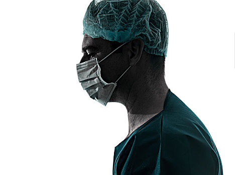 医生,外科,男人,侧面,头像,口罩,剪影