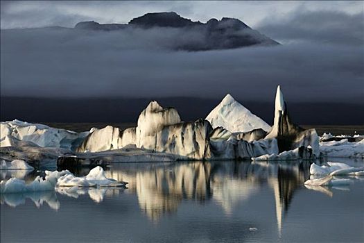 漂浮,冰山,色彩,黑色,火山岩,灰尘,冰河,泻湖,冰岛,欧洲