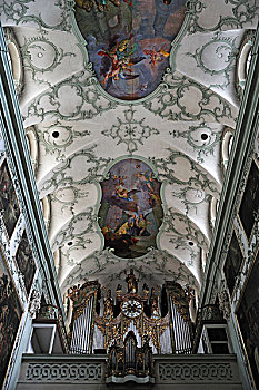 内景,拱顶天花板,教堂,洛可可风格,风格,重新设计,地区,萨尔茨堡,萨尔茨堡省,奥地利,欧洲