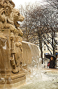 女人,赞赏,圣徒,喷泉,巴黎,法国
