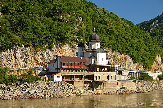 寺院,风景,多瑙河,游船,铁门,国家公园,塞尔维亚,欧洲