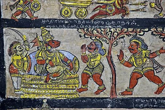 壁画,印度教,庙宇,坦贾武尔,泰米尔纳德邦,印度