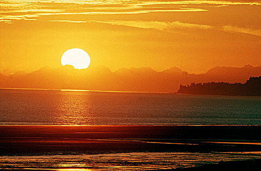 日落,海洋,阿拉斯加