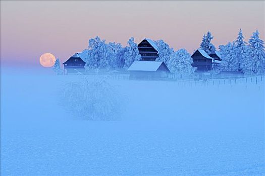 满月,自然风光,冬季风景,阿尔皋,瑞士,欧洲
