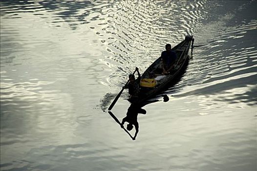 划艇,镜子,湄公河,鞑靼,柬埔寨