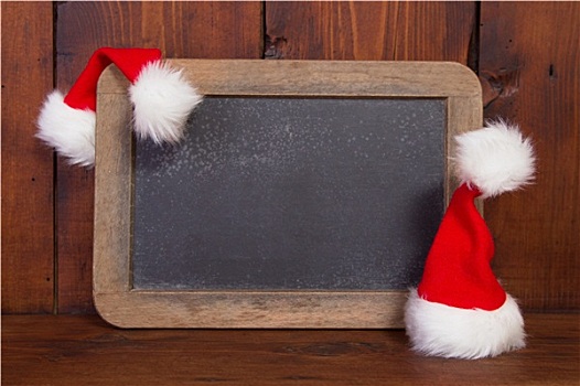 特写,黑板,圣诞帽,圣诞节,贺卡,红色,白色,木头