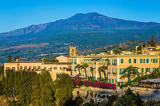 风景,陶尔米纳,埃特纳山,背景,西西里,意大利