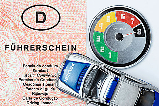 微型,警车,驾照,速度计,指示,象征,新,处罚,交通,德国