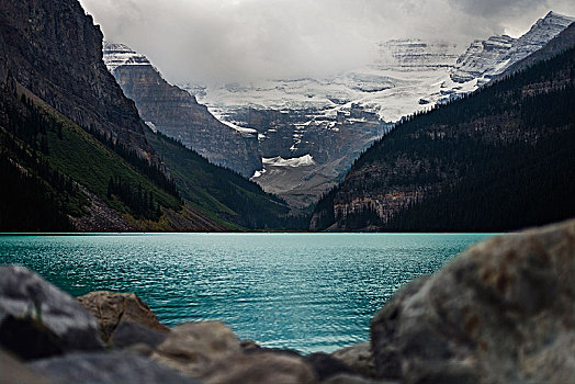 风景,壮观,山,平和,蓝湖,路易斯湖,艾伯塔省,加拿大