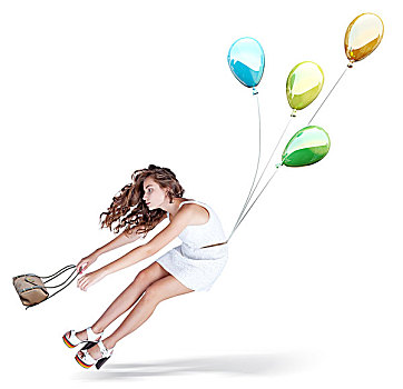 气球,年轻,美女,隔绝,创意,概念