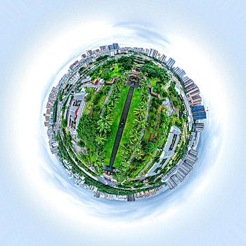 小行星视角航拍海南海口海瑞墓园,海瑞纪念馆,球形全景图