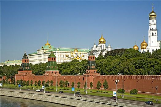 河,墙壁,钟楼,莫斯科,俄罗斯,东欧,欧洲
