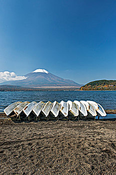 日本,山梨县,湖,船,山,富士山,背景,大幅,尺寸