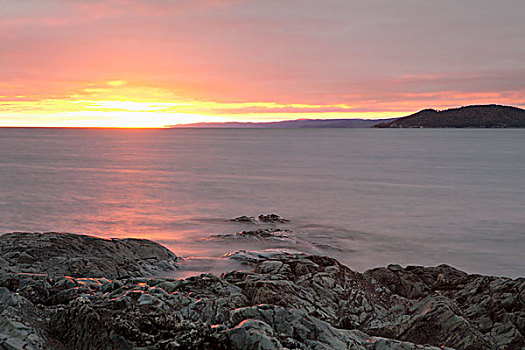 岩石,海岸线,苏必利尔湖,日落,安大略省,加拿大