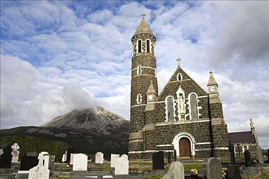 教堂,墓穴,墓地,山,背景,攀升,多纳格,阿尔斯特省,爱尔兰