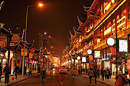 热闹街道,夜晚,上海,中国