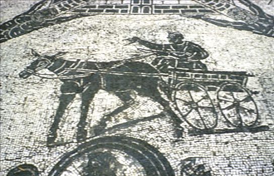 罗马人,手推车,镶嵌图案,意大利,艺术家,未知