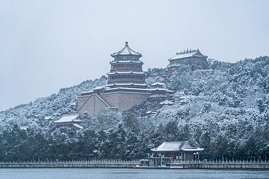 颐和园佛香阁雪景