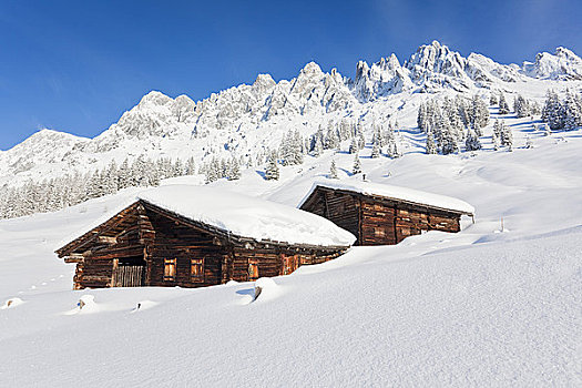 高山,小屋,雪中,奥地利