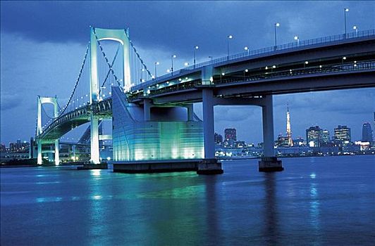 彩虹桥,河,夜晚,东京,日本,亚洲