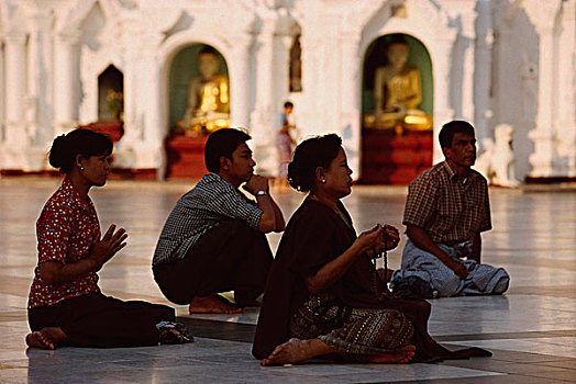缅甸,仰光,祈祷,大金寺