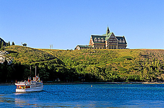 游船,正面,威尔士王子酒店,瓦特顿湖国家公园,艾伯塔省,加拿大