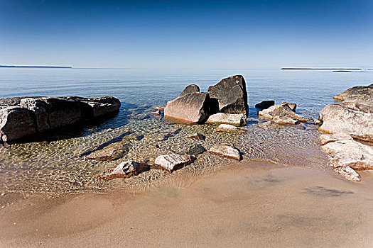 石头,沙子,河,海滩,苏必利尔湖,苏必利尔湖省立公园,安大略省,加拿大
