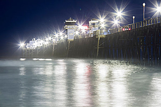 光亮,码头,夜晚,加利福尼亚,美国