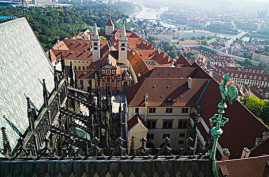 风景,大教堂,上方,城镇,布拉格