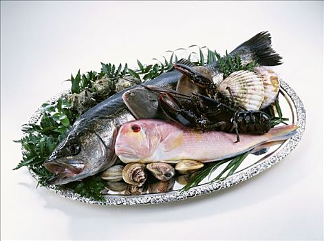 鱼肉,海鲜,银质浅盘
