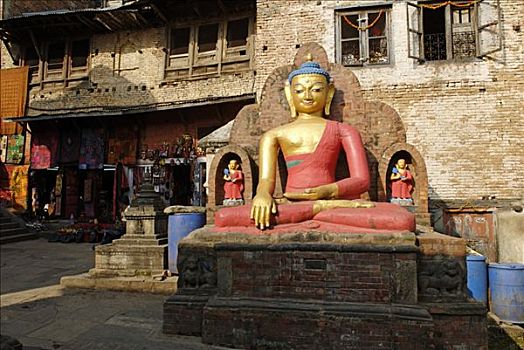 佛像,斯瓦扬布纳特佛塔,加德满都,尼泊尔