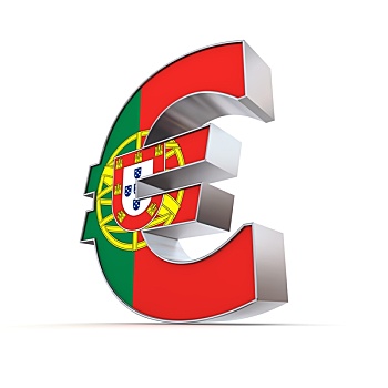 光泽,欧元符号,旗帜,葡萄牙