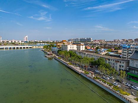 航拍河南开封包公湖风光,宋都皇城旅游度假区,大宋御河