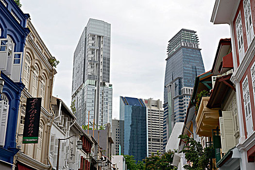 老,新,建筑,唐人街,新加坡,亚洲