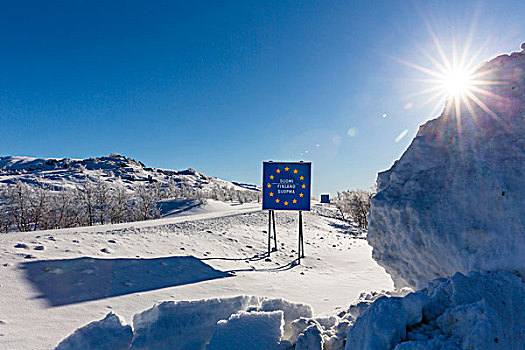 逆光,场景,签到,芬兰,瑞典,北方,拉普兰人,积雪,道路,边界,挪威,拉普兰