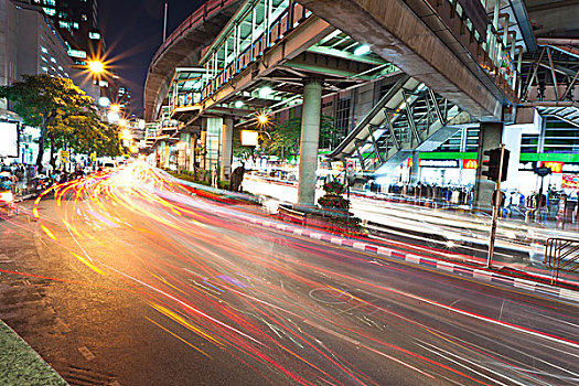 道路,上方,高架列车,夜晚