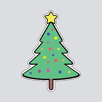 圣诞树,鲜明,球,黄色,星,插画,隔绝,彩色,亮黄色,上面,抠像,纸,常青树,木质,茎,圣诞节,玩具,简单,卡通,设计,正面,矢量