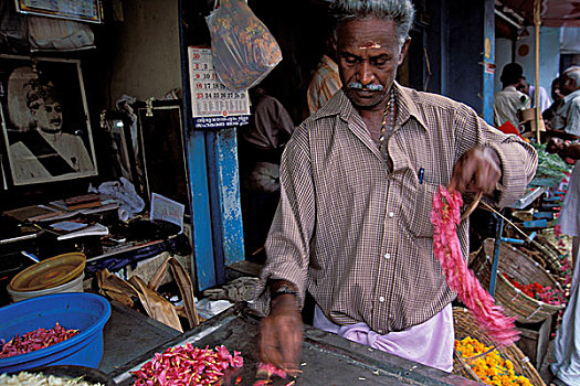 花商,卖花人,喀拉拉,印度南部,印度,亚洲