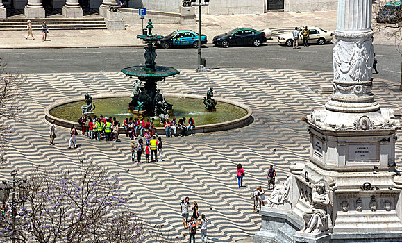喷泉,罗斯奥广场,里斯本,地区,葡萄牙,欧洲