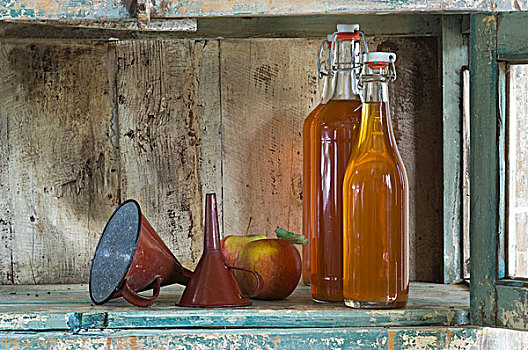 瓶子,苹果汁,漏斗,苹果,乡村,架子