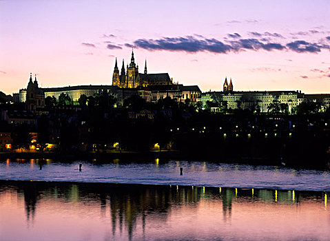 日落,布拉格城堡,伏尔塔瓦河,布拉格,捷克共和国