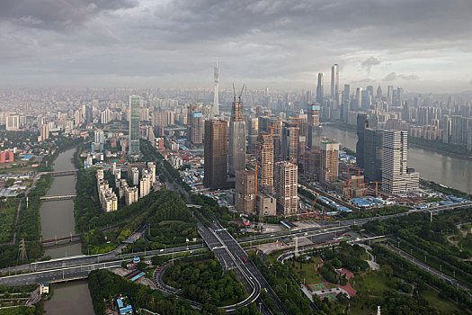 中国广东广州,航拍建设中的琶洲电商总部区