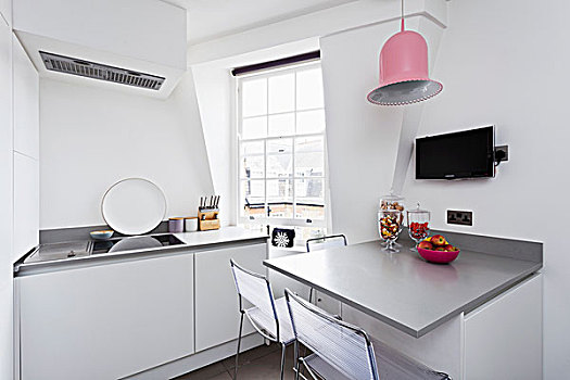 白色,现代,厨房,灰色,桌子,粉色,吊灯