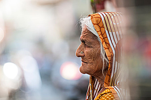 老太太,头像,乌代浦尔,拉贾斯坦邦,印度,亚洲