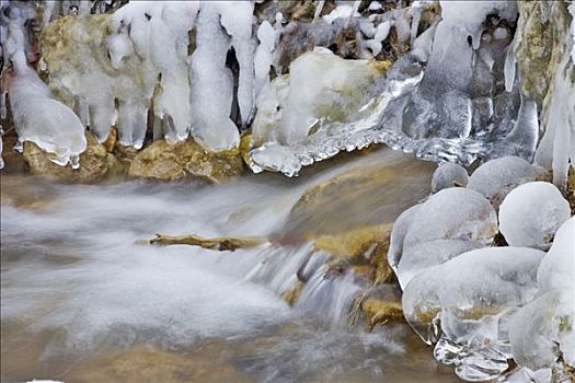 冰层,河流,溪谷,下奥地利州,奥地利,欧洲