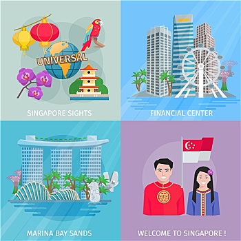 新加坡,文化,象征,广场,景象,旗帜,码头,湾,金融中心,抽象,矢量,隔绝,插画