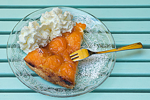 杏,蛋糕,奶油,玻璃板