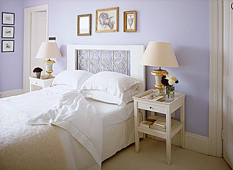 传统,卧室,双人床,装饰,床头板,边桌,灯
