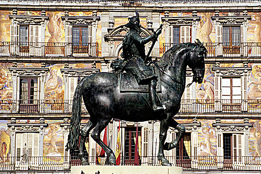 骑马,雕塑,飞利浦二世,文艺复兴,广场,马德里,西班牙,欧洲