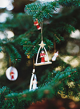 特写,木质,装饰,圣诞树